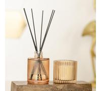 Marco Paul Pomegranate Noir Fragrance Reed Diffuser & Candle Set - 150ml Luxury Aroma Diffuser and Ribbed Candle Air Freshener Essential Oil, Home Decor, Birthday Presents