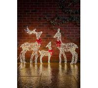 Marco Paul Pre-Lit Reindeer Family Outdoor Christmas Decorations - 3-Piece Light-Up Reindeer Set with 750 Warm White LEDs, Indoor & Outdoor Stag Ornaments, Metal Frame & Red Bows for Xmas Garden Decor
