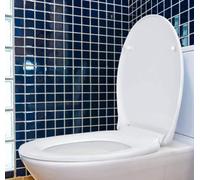 Marco Paul Quick Release Soft Close Toilet Seat - Standard Traditional White Plastic Toilet Seat - Universal Fits Most Toilets White Seat with Fittings Bathroom