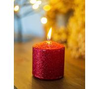 Marco Paul Red Glitter Pillar Candle Long Burn Time Candles Long 20 Hours Burning Lighting Candle Lantern Light Long Lasting Table Centrepiece Wedding Party Accessories Mantel Ornament 7.5cm