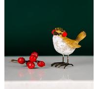 Marco Paul Resin Robin With Ear Muffs Christmas Ornaments Festive Christmas Decorations Xmas Ornament Pair Glitter Robin Novelty Bird Figurines Standing Statue Living Room Accessories