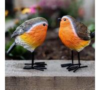 Marco Paul Robin Red breast Resin 2pc Bird Set Garden Ornament in Brown Marco Paul Brown