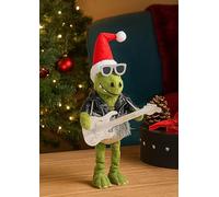 Marco Paul Rockin' T Rex Dinosaur Christmas Decorations - 35cm Freestanding Plush Dino with Santa Hat - Green Christmas Decor For Xmas Shelf Decorations, Home Decor, Xmas Table Decoration & Gifts