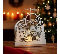 Marco Paul Rotary Christmas Tea Light Candle Holder Santa Sleigh Spinner, Silver Metal Tealight Holder, Christmas Table Centrepiece, Glass Candle Holder, Home Decoration, Table Ornament 29cm