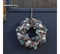 Marco Paul Round Frosted Christmas Pine Wreath in Brown Marco Paul Brown