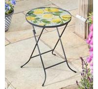Marco Paul Round Glass Coffee Table with Hand Painted Lemon Design - Garden Decorations Outdoor folding side table for bistro outdoor tables, folding balcony table and patio Table (Lemon)