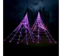 Marco Paul Set Of 2 Giant Spider & Web Pre-lit LED Halloween Decorations Outdoor - Large 7m Light up Spider Web Halloween Decoration With 396 LEDs - 12 Modes Remote Control Giant Spiders Web Outdoor