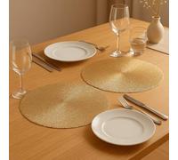 Marco Paul Set of 2 Gold Placemats - 40cm Large Vinyl Round Table Mats for Dining Table & Kitchen - Heat Resistant Non-Slip Christmas Placemats - Wipeable Place Mats for Tables Decor & Everyday Use