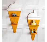 Marco Paul Set of 2 Ice Cream Floating Wall Shelves for Kids Bedroom Nursery Décor in Light Brown Marco Paul Light Brown