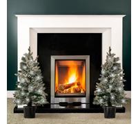 Marco Paul Set Of 2 Pre Lit Frosted Mini Christmas Trees - 3ft Artificial Pine Small Christmas Tree With Lights Warm & Cool LEDs - Battery Operated Christmas Decorations For Indoor Fireplace