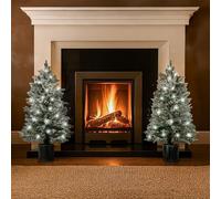 Marco Paul Set Of 2 Pre Lit LED Frosted Mini Christmas Trees - 3ft Artificial Pine Small Christmas Tree With Lights - Battery Operated Christmas Decorations For Indoor Fireplace