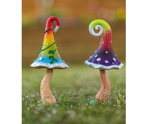 Marco Paul Set Of 2 Resin Multi-Coloured Toadstool Garden Ornament