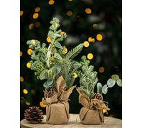 Marco Paul Set of 2 Rustic Artificial Christmas Tree in Burlap Sack Decorative Festive Xmas Faux Foliage Home Decoration Festive Décor Xmas Indoor Ornament Table Centrepiece
