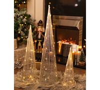 Marco Paul Set of 3 Christmas Lighted Cone Tree, Outdoor Artificial Xmas Trees Decorations, Tabletop Decorations, Battery Powered, Light Up Glittered Small Spiral Trees Ornaments Decor