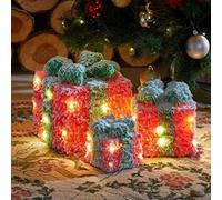 Marco Paul Set of 3 Light Up LED Boxes - Battery Operated Red Christmas Decorations - Pre-Lit Xmas Decor for Tabletop, Christmas Tree Decorations