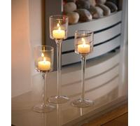 Marco Paul Set of 3 Tall Glass Tealight Holder Pillar Candle Holder in Clear Marco Paul Clear