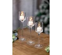 Marco Paul Set of 3 Tall Glass Tealight Holder Pillar Candle Holder in Silver Marco Paul Silver