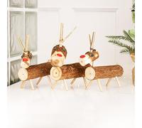 Marco Paul Set of 3 Wooden Log Reindeer Ornaments - Rustic Free-Standing Christmas Decorations - Traditional Rudolph Deer Stag Figures for Home & Garden, Indoor/Outdoor