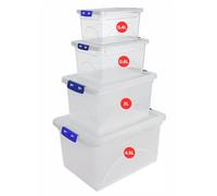 Marco Paul Set of 4 Clear Plastic Storage Boxes with Lids - Stackable Food, Kitchen & Craft Storage Containers - Strong Clip Lock Lids - 4.5L, 2L, 0.8L & 0.4L Organiser Boxes for Home & Office Storage