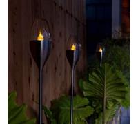 Marco Paul Set of 4 Flickering Solar Torch Lights with LED Flame Pathway Lighting in Silver Marco Paul Silver