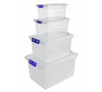 Marco Paul Set of 4 Plastic Storage Boxes with Lid - Strong Clip and Lock Lids Stackable 4 x Clear Plastic Storage Container Large Boxes With Lids, Closing Clips For Kitchen, Food, Craft Storage