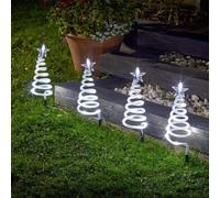 Marco Paul Set of 4 Spiral Christmas Tree Stake Lights - 50 cm Battery-Operated Outdoor Decorations with 40 Cool White LEDs - Light-Up Garden Ornaments with Timer Function for Festive Pathway