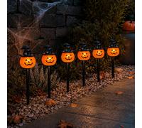 Marco Paul Set of 6 Battery Operated Halloween Pumpkin Garden Stake Lights in Orange Marco Paul Orange