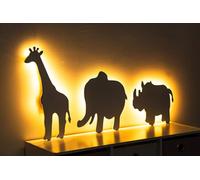 Marco Paul Set of Three Animal Elephant, Rhino & Giraffe Night Lights Wall Mounted LED Lamp in White Marco Paul White