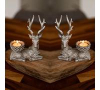 Marco Paul Set of Two Resin Stag Tealight Holders Candle Holder Traditional Decorations - Deer Antler Table Decoration Centrepiece Tea Light Candle Holders Decorative Reindeer Ornament 2pc