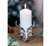 Marco Paul Silver Antler Pillar Candle Holders for Living Rooms Vintage Stag Long Tealight Candle Holder Christmas Ornaments for Home Dinner Table Centrepiece Mantelpiece Window Decorative Ornaments