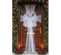 Marco Paul Silver Christmas Door Bow - Large Diamante Festive Decoration for Front Door -Readymade Silver Christmas Bows - Indoor Outdoor Holiday Décor Alternative to Wreath