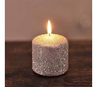Marco Paul Silver Glitter Pillar Candle Long Burn Candles 20 Hours Burn Time - Unscented Decorative Household Candles Large Silver Glitter Pillar Candle Table Centerpiece Candlesticks