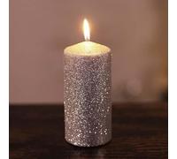 Marco Paul Silver Glitter Pillar Candle Long Burn Time Candles 30 Hours Burning Time Warm Lighting Lantern Light Long Lasting Candles Centrepiece Ornament Wedding Party Home Gift Large Candle 15cm