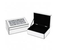 Marco Paul Modern Silver Crushed Diamante Mirrored Glass Crystal Jewellery Box - Black Velvet Women Trinket Drawers Organiser Box - Decorative Makeup Organiser Storage Gift for Birthday