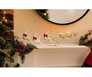 Marco Paul Silver Sleigh Reindeer Xmas Decoration Glass Tealight Holder | Christmas Table Centrepiece - Tea Light Candle Holders Tea Light & Votive Candle Holders - Stag Christmas Table Decoration