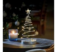 Marco Paul Interiors Traditional Silver Spiral Tree Light Christmas Decorations with LEDs - Battery Operated Pre-Lit Standing Table Centrepiece Christmas Ornaments Festive Light Up Tree Xmas Decor