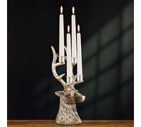 Marco Paul Silver Stag 4 Candle Stick Holder for Living Rooms Vintage Antler Stag Long Taper Candelabra Candle Holder Christmas Ornaments for Home Table Candlestick Centrepiece Decorative Mantelpiece