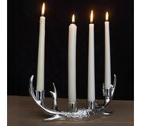 Marco Paul Silver Stag Antler 4 Tapered Candles Holder 28cm Long Candelabra Taper Candle Holder Centrepiece Christmas Decorations Mantelpiece Fireplace Decorative Candlestick Ornament for Wedding