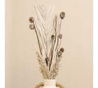 Marco Paul Small White Dried Flowers for Vases & Floral Autumn Leaves Christmas Twig Decorations, Artificial Foliage Faux Flower Leaf Pinecones Festive Indoor Autumnal Bouquet Wreath Filler