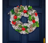 Marco Paul Snow Covered Artificial Christmas Wreath With Pinecones & Berries