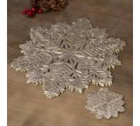 Marco Paul Christmas Decorations - set of 6 Gold Snowflake Coasters and Placemats Set, Home Decor Table Mats, Reusable Kitchenware for Cups and Plates, Perfect for Christmas Kitchen Decorations