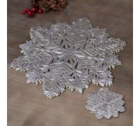 Marco Paul Snowflake Placemats And Coaster Sets 6 Pc - Hard Wearing PVC Vinyl Silver Christmas Place Mats For Table - Easy Clean Christmas Place Mats Set Of 6 For Home Restaurant Dining Table Mat