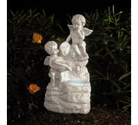 Garden Mile Solar LED Angel Light Cherub Ornament With Water Fountain - Solar Powered Fairy Figurine Lighting With Stone Effect Resin Light up Statue