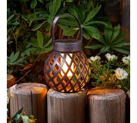 Marco Paul Cool Flame Festival Lantern Large Style Woven Effect Solar Powered Candle Lantern Hanging Indoor Or Outdoor Light Garden Home Bar Café Vintage Look Lighting Patio Realistic Flame Effect