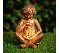 Marco Paul Solar Powered Bronze Boy with Firefly Jar Garden Ornament Marco Paul Bronze