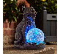 Marco Paul Solar Powered Garden Ornaments Outdoor Cat Statue With Multicoloured Led Lights