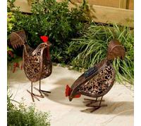 Garden Mile Solar Powered Silhouette Hen Lights Bronze Effect Metal LED Garden Animal Hens Sculptures Waterproof Lighting Outdoor Garden Scroll Effect Ornaments Set of 2