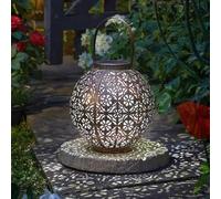 Marco Paul Solar Powered LED Lantern Outdoor Garden Light Round Decorative Moroccan Style Hanging Lantern Warm White Waterproof Metal Table Lamp for Patio, Pathway, Lawn, Balcony & Outdoor Decor