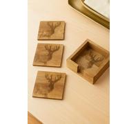 Marco Paul Stag Coasters Set of 4 - Wooden Coasters with Holder - Tea Cups & Drink Coaster for Home Accessories Christmas Decorations, Kitchen Decor - Housewarming Gifts New Home Gifts for Her