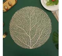 Marco Paul Table Mats Set of 6 Gold Placemats - 38cm Large Vinyl Leafy Style Table Mats for Dining Tables - Heat Resistant,Non-Slip Christmas Placemats - Wipeable Place Mats for Tables Decor